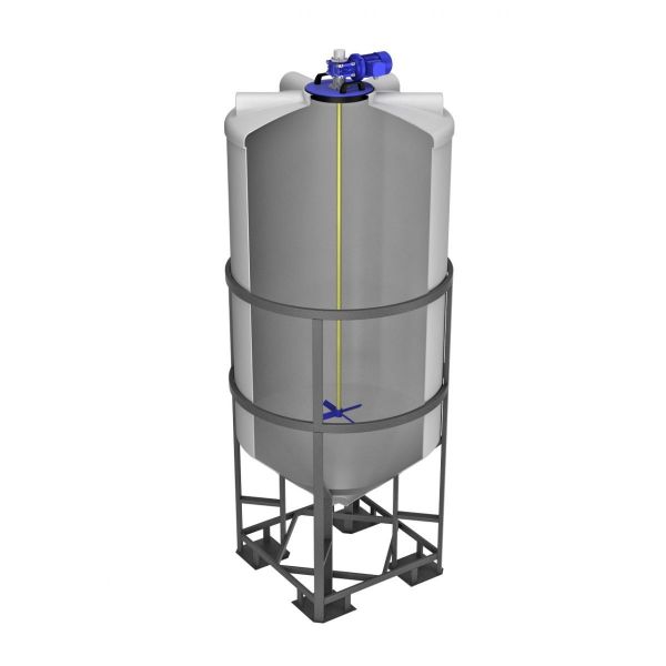 Емкость конусообразная ЭкоПром ФМ 2000, в обрешетке, с пищевой лопастной мешалкой, 2000 литров