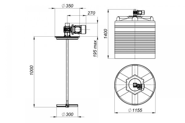 Емкость цилиндрическая ЭкоПром ЭВЛ 1000, с лопастной мешалкой, 1000 литров